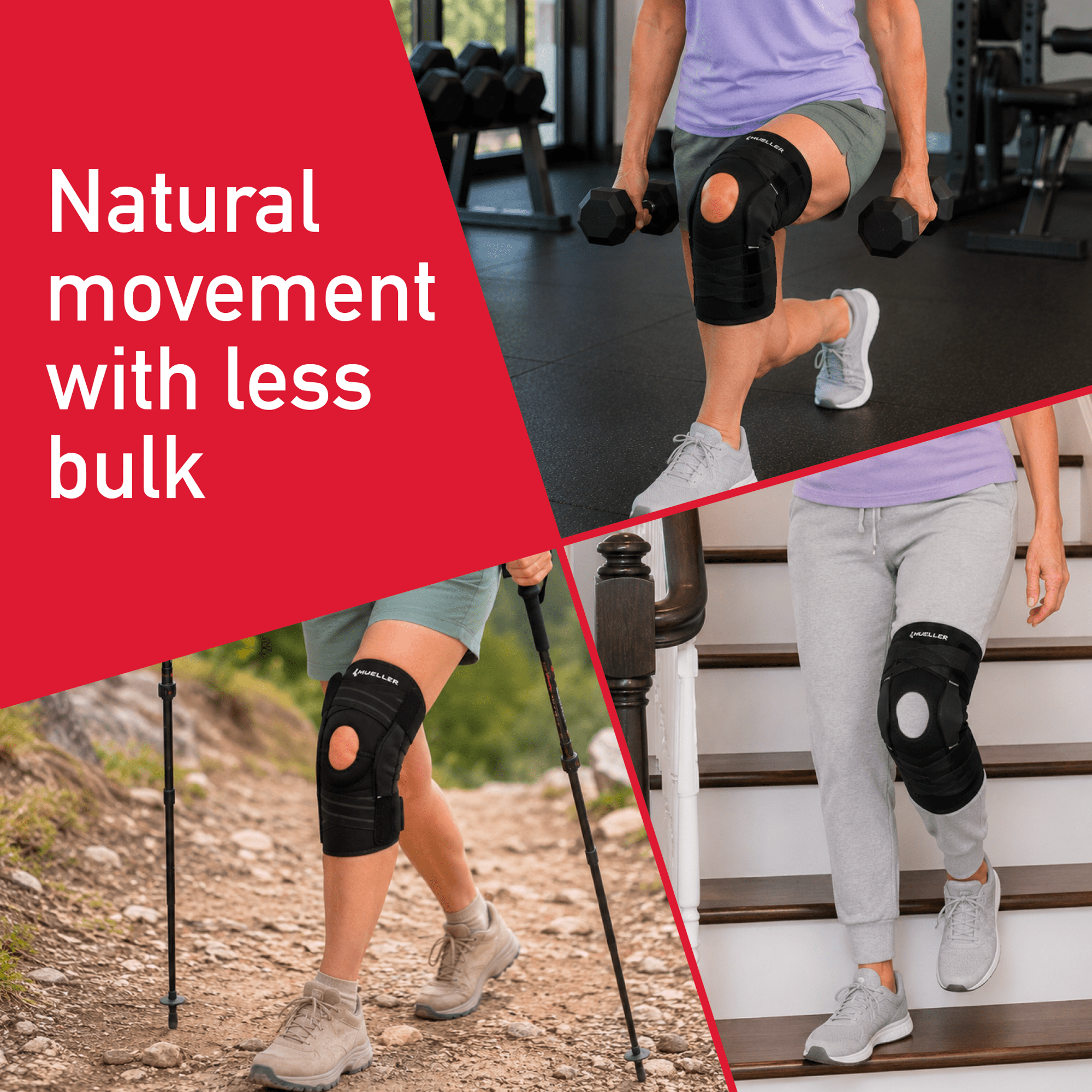 (4 pack) Mueller Adjustable Hinged Knee Brace, Black, One Size Fits Most