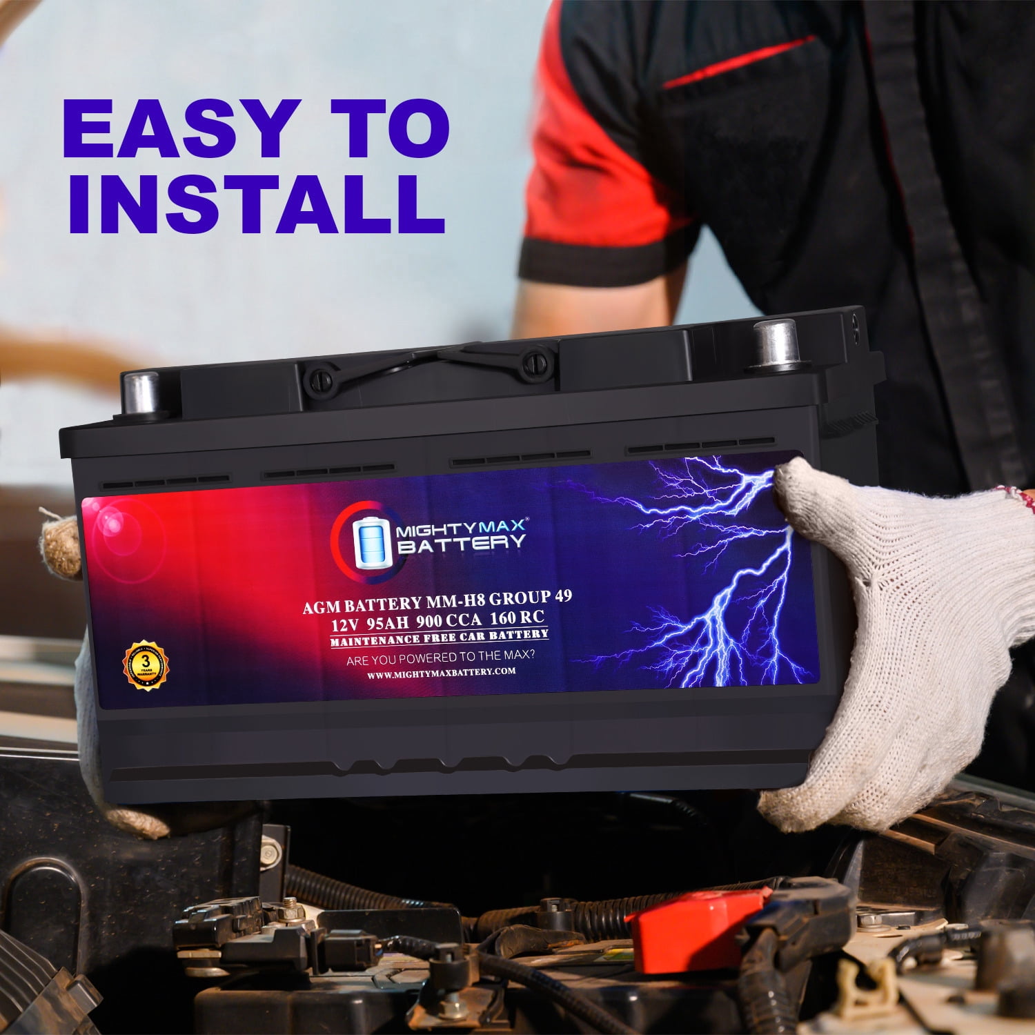 MM-H8 Start and Stop Car BCI Group 49 12V 95Ah, 160RC, 900 CCA Rechargeable AGM Car Battery