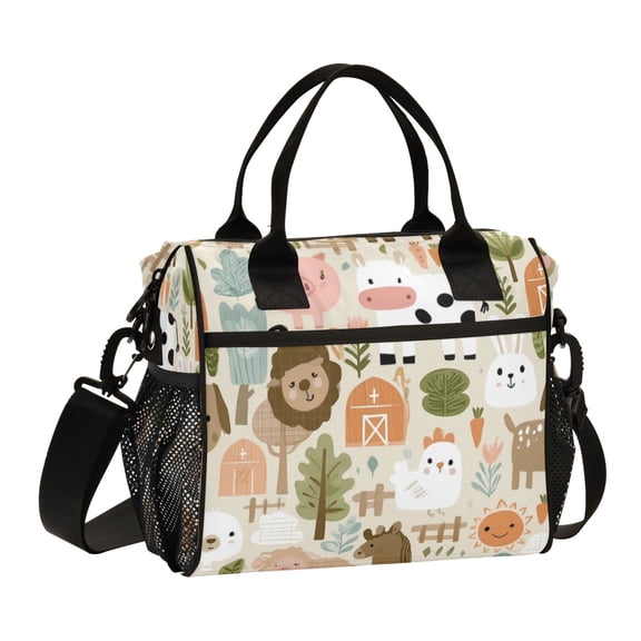 Large Insulated Lunch Bag for Women & Men Reusable Lunch Box with Adjustable Shouldle Strap in The Farm Garden 9L