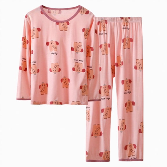 NIEWTR Kids 2-Piece Outfits Toddler Pajamas Set Features Long Sleeve Crewneck Tee & Pull-on Long Pants Breathable Lightweight for 3T-6T Loungewear(A-Pink,5-6 Years)