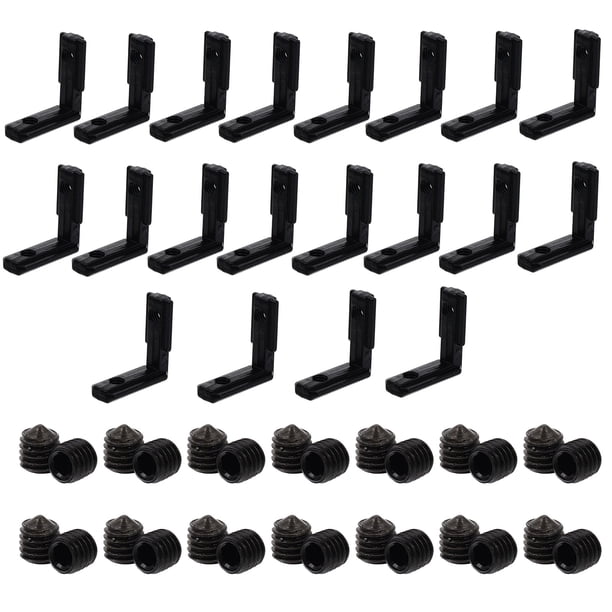 Juego de 20 conectores de esquina interior de aluminio con tornillos (negro)