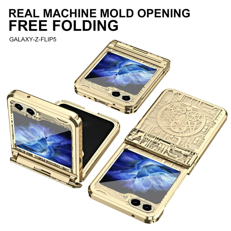 Feishell for Samsung Galaxy Z Flip5 2023 Clear Case with Metal Ring,Luxury  Fashion Plating Shockproof Anti-drop Kickstand Transparent Anti-yellowing