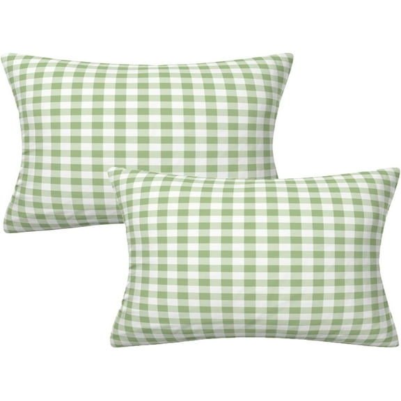 Green and White Buffalo Check Plaid Throw Pillows Cover Spring Farmhouse Decorative Throw Pillow Case Indoor Outdoor Cushion Cover Pillowcase for Sofa Couch Living Room 12 x 20 Inch Set of 2
