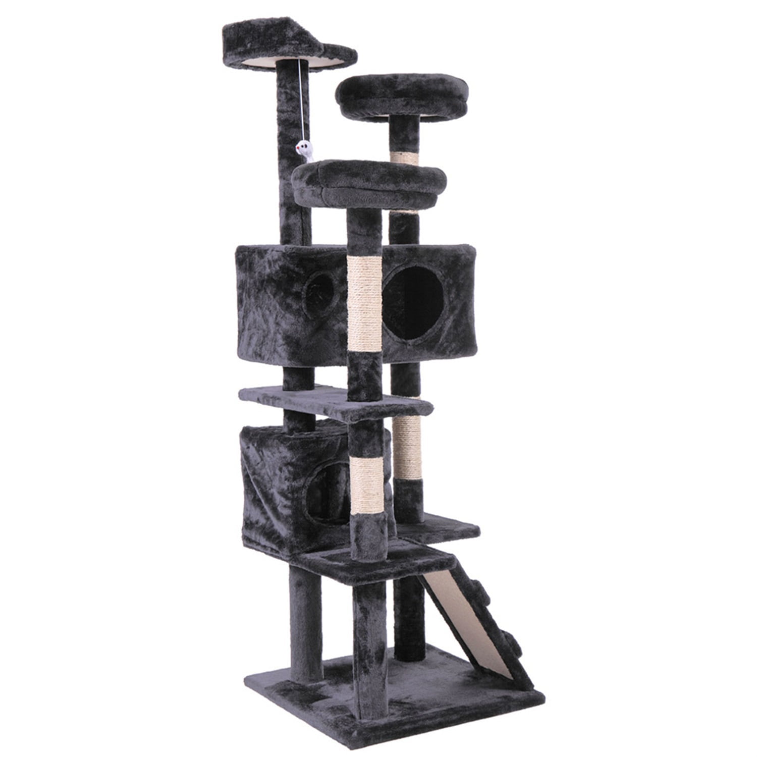 Pefilos 42" Cat Tree Tower, Small Cat Condo with Curved Metal Supporting Frame, Cat Tree House with Perch and Hanging Ball, Gray Pefilos 42" Cat Tree Tower, Small Cat Condo with Curved Metal Supporting Frame, Cat Tree House with Perch and Hanging Ball, Gray