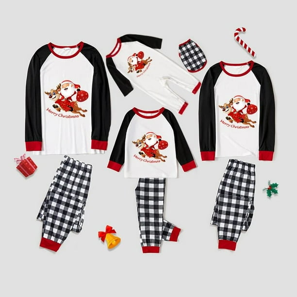 Pijamas familiares a juego de Navidad, diseño exclusivo de Papá Noel y ciervo, caja de regalo, conjunto de pijamas a cuadros verdes