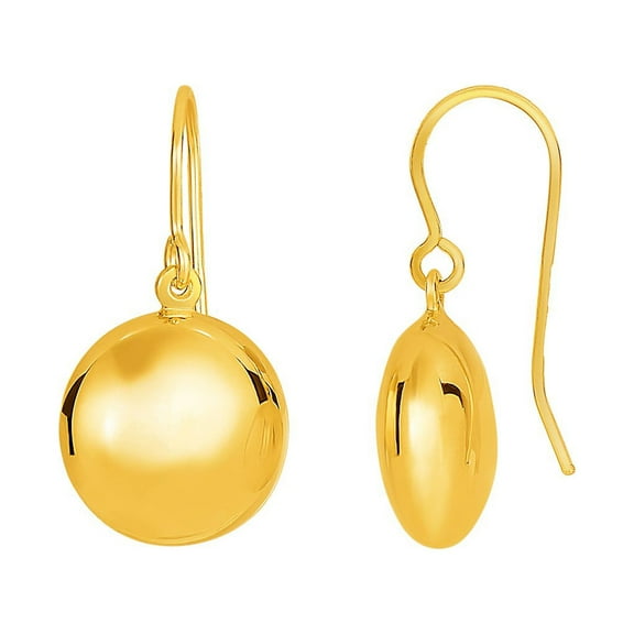14k Yellow Gold Puffed Circle Shape Drop Earrings