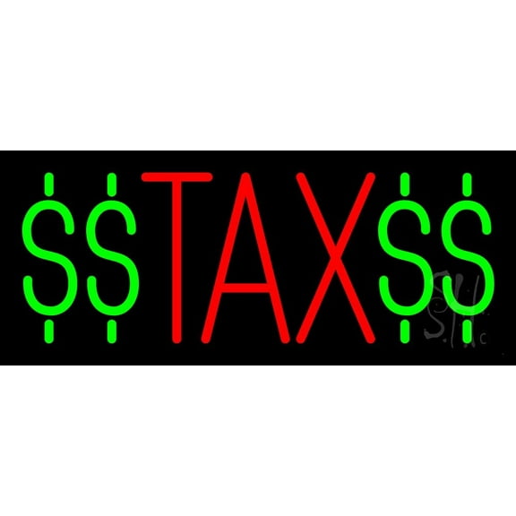 Red Tax With Dollar Logo LED Neon Sign 6 x 15 - inches, Black Square Cut Acrylic Backing, with Dimmer - Bright and Premium built indoor LED Neon Sign for Defence Force.