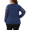 thumbnail image 3 of Blusa casual de mujer de talla grande Agnes Orinda, con doble capa, encaje, mangas largas, escote en V, transparente, 4X azul real, 3 of 6
