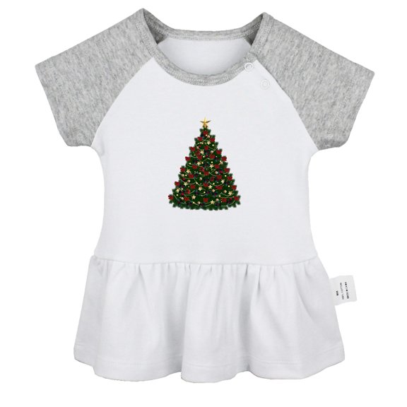 Nature Fir Tree Pattern Dresses For Baby, Newborn Babies Skirts, Infant Princess Dress, 0-24M Kids Graphic Clothes (Gray Raglan Dresses, 6-12 Months)