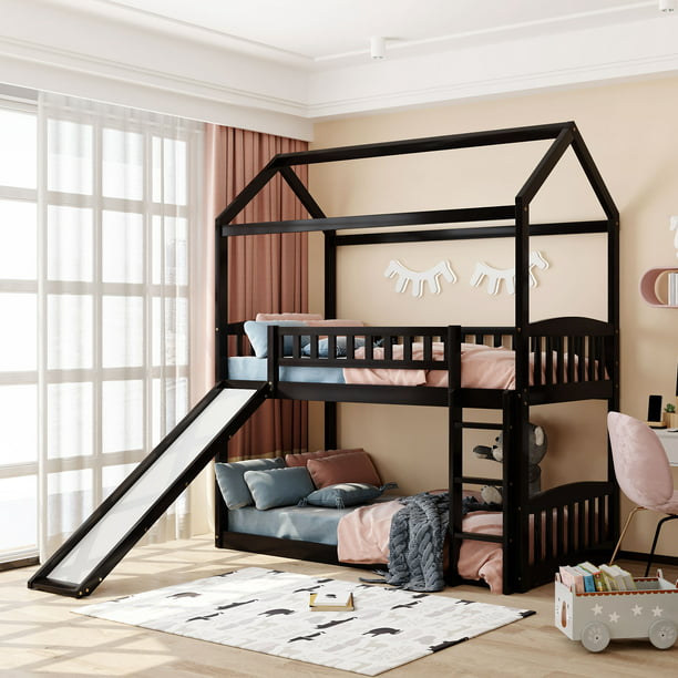 Twin Over Bunk Bed With Slide, Basketball Bunk Bed With Sliders Instructions