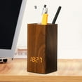 thumbnail image 2 of Voice Control Digital Wooden Pen Holder with Alarm Clock Creative Student Desktop USB Powered/Battery Operated LED Pencil Organizer for Home Office, 2 of 19