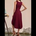 thumbnail image 4 of Vestido de Cóctel de Verano para Mujer, Sin Mangas, con Cintura Fruncida, Fluido, Corte A, Corte Alto y Bajo, Midi, Vino Tinto, Talla XXL, 4 of 6