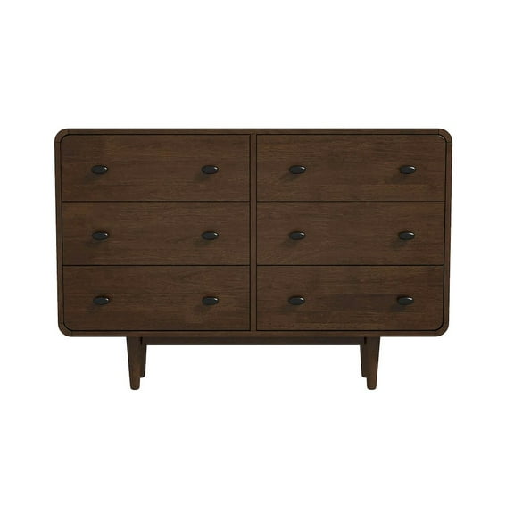 Stafford Modern Bedroom 6 Drawers Dressers in Solid Wood Walnut Brown
