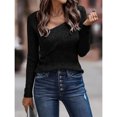 thumbnail image 2 of Suéter ajustado con cuello bajo, suéter de manga larga de color sólido para mujer para la vida diaria, negro S, 2 of 6