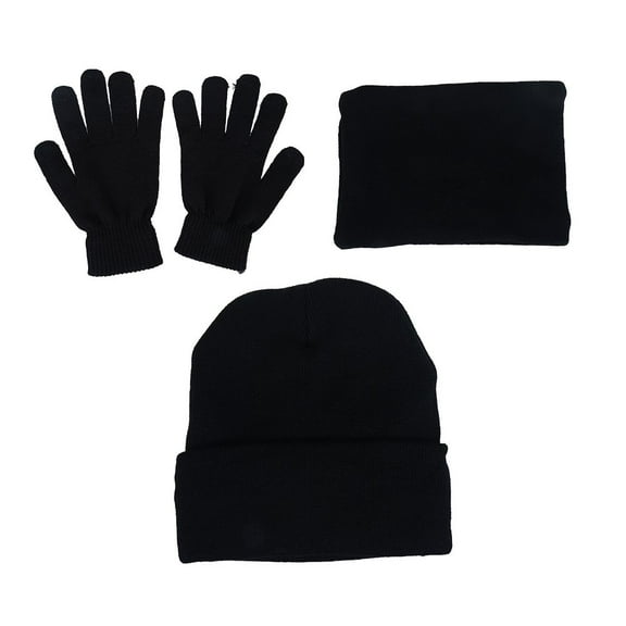 ODOMY 3-Pc Winter Beanie Hat Scarf Touchscreen Gloves for Men and Women Warm Knit Fleece Lined Beanie Gloves Infinity Scarf Set