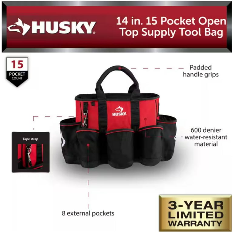 Husky 14 in. 15 Pocket Open Top Supply Tool Bag - Walmart.com
