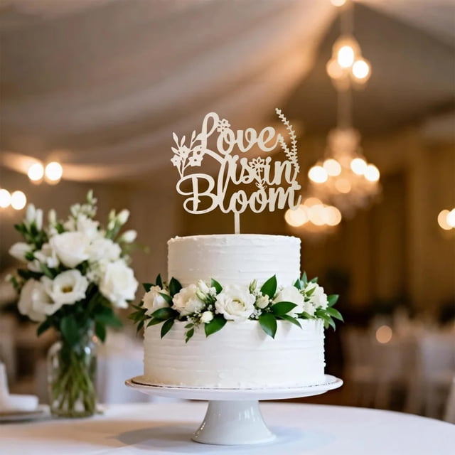 Cake Topper Love is in Bloom Mirror Wood Wildflower