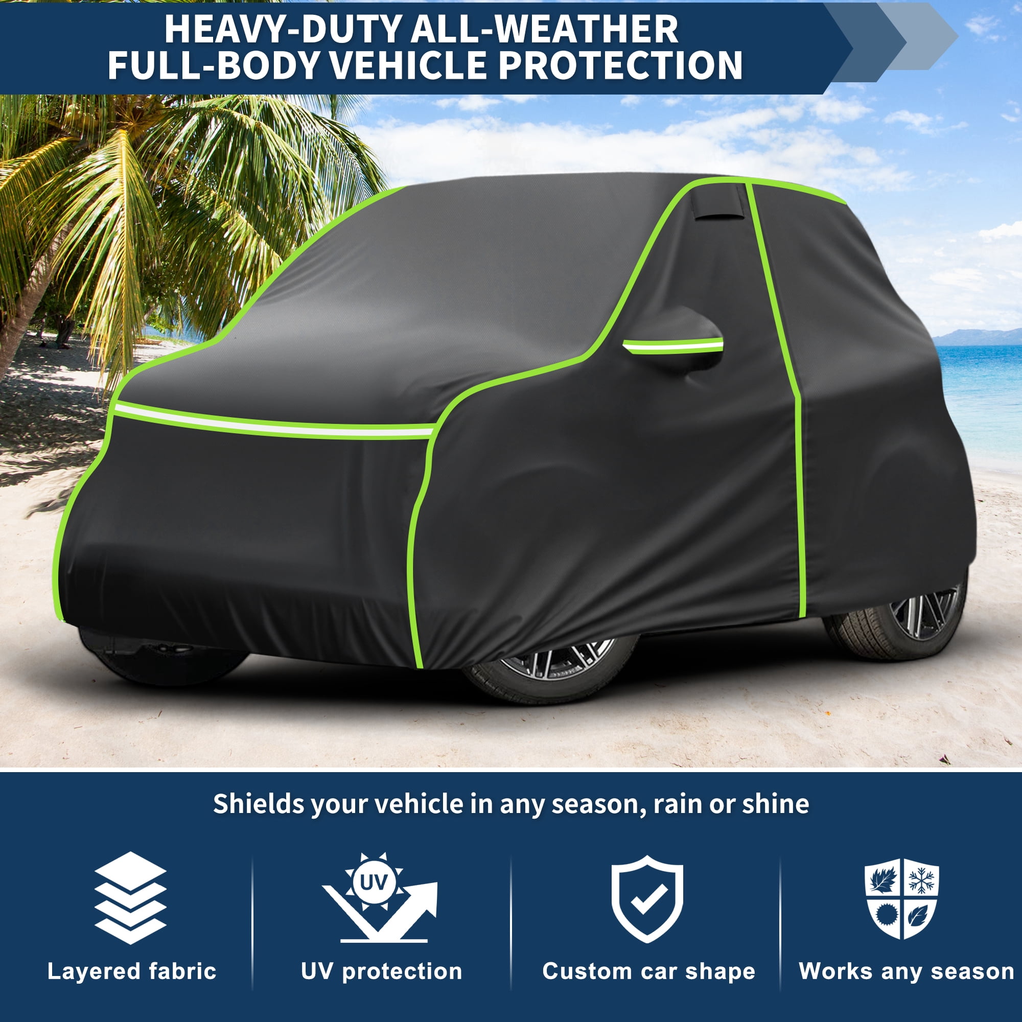 Unique Bargains 210D Car Cover Wind Snow Rain UV Resistant for Smart Fortwo 2007-2019 210D
