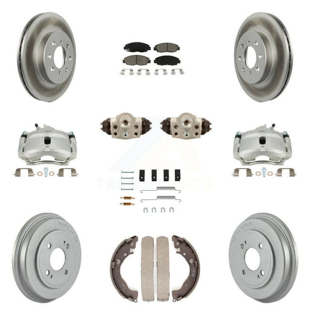 Transit Auto Front Rear Disc Brake Caliper Coated Rotors Drums Ceramic Pads Shoes Wheel Cylinders and Hardware Kit (11Pc) for Car Honda Insight KCG-100366C