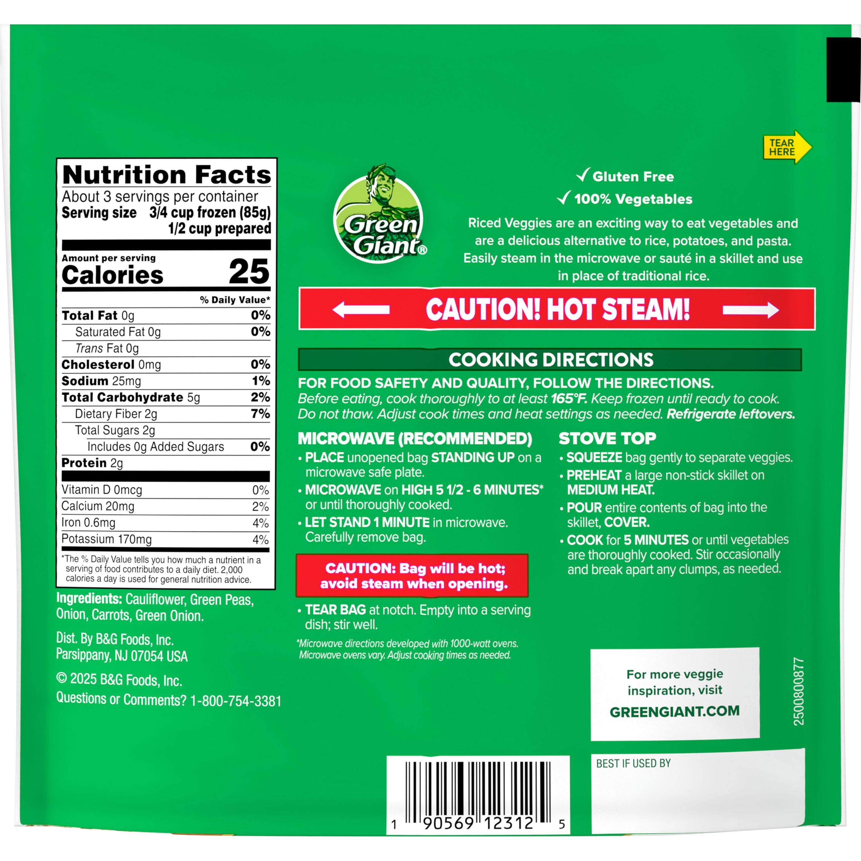 Green Giant Riced Veggies, Cauliflower Medley, Gluten Free, 10 oz Bag (Frozen Vegetables)