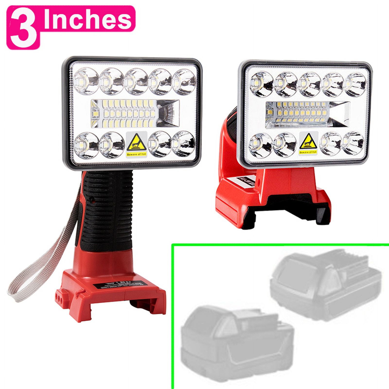 3 Inch Car Work Lamp Li-ion Battery Adapter USB Charger Work Light For Makita For DeWalt For Bosch For Milwaukee Craftsman black decker Lithium Battery