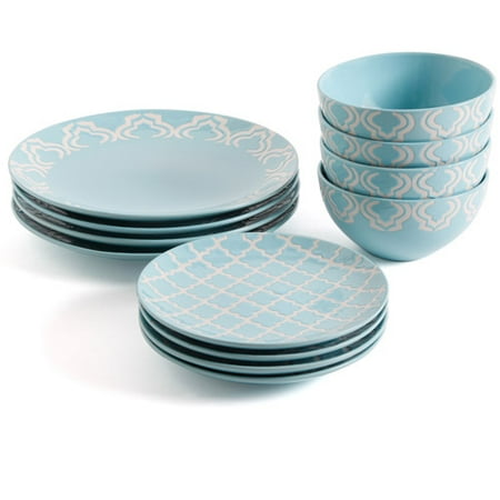 Gibson Studio Aaliyah Wax Relief 12-Piece Dinnerware Set, Stoneware