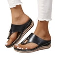 thumbnail image 3 of asddcavvf Ladies Fashion Solid Color Leather Metal Buckle Decoration Clip Toe Flat Sandals, 3 of 7