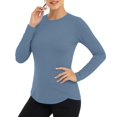 thumbnail image 2 of Women's Loose Fit Long Sleeve Round Neck Solid Color Shirts Sun Protection Comfortable Breathable UV Blocking Casual Daily Work Office | CSEONE,Blue M, 2 of 6
