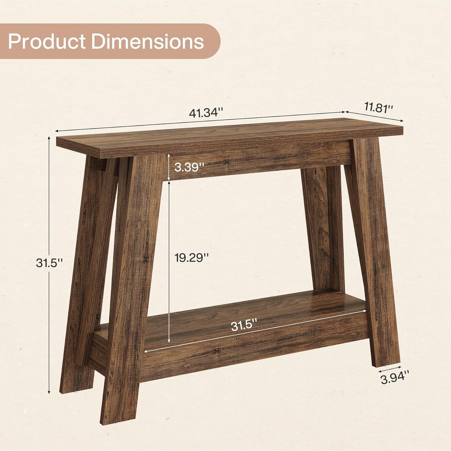 Tribesigns 41.3" Farmhouse Console Table, 2-Tier Wooden Entryway Table with Storage