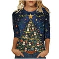 thumbnail image 2 of Ounisa 3/4 Length Sleeve Tops Blouses Christmas Gifts for Women Christmas Tree Lights Decorations Printed Lightweight Coats Fall Outfits Winter Clothing Dressy Casual Soft, 2 of 5