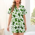 thumbnail image 2 of Tnhcen St. Patrick's Day Women's Pajama Set 2 - Piece Button Front Collared Irish Clover Print Short Sleeve Sleep Shirt & Shorts Milk Silk Spandex Pajamas S - 2XL, 2 of 6