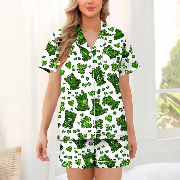 Censtreet Womens Pajamas Set Button Down Summer Sleepwear Short Sleeve Comfy Pjs Loungewear Set