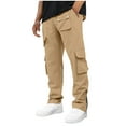 thumbnail image 2 of Ceisia Men Solid Color Fleece Multi Pocket Work Pants Loose Drawstring Gift Elastic Cuff Trousers, 2 of 5