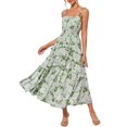 thumbnail image 1 of Vestido largo GRACE KARIN elegante con estampado floral escalonado en gasa verde, 1 of 4