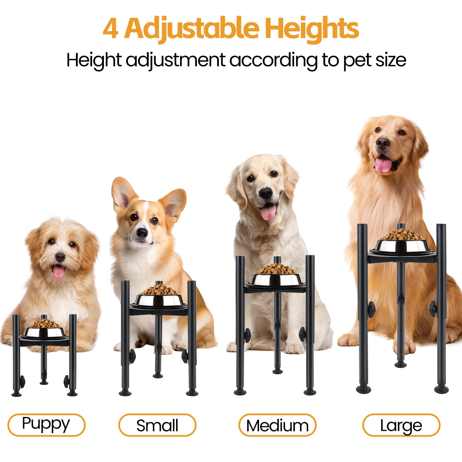 Adjustable Elevated Dog Bowl Stand, 4 Height Raised Water Feeder with Tray, Adjustable Wide 5.8-8" Dog Food Bowl Stands Holder for Medium,Large Dog(Bowl Not Included)