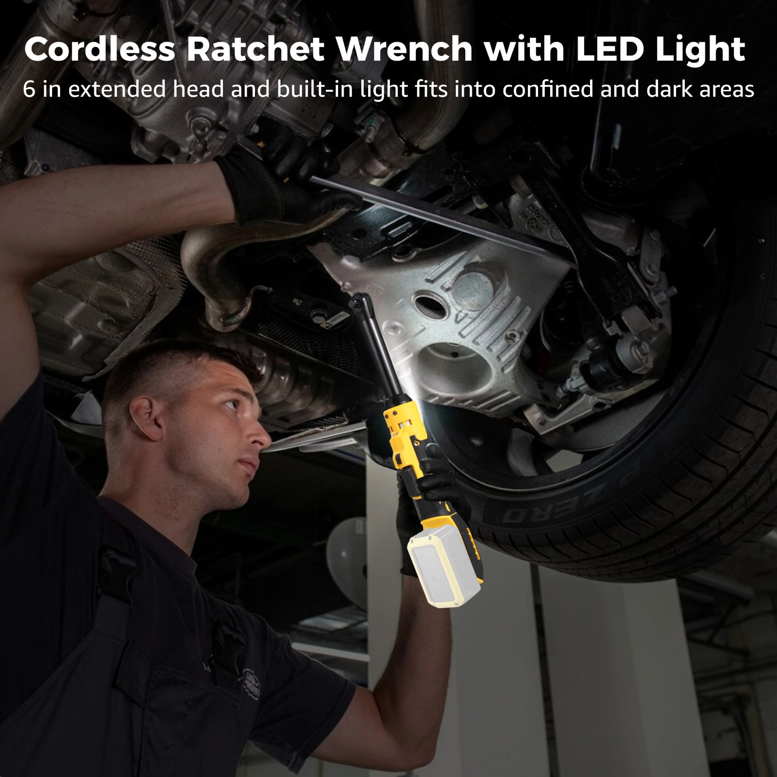 3/8 in Cordless Ratchet Wrench Set, Compatible with DEWALT 21V Battery, 6 in Extended Head, Electric Power Ratchet Tool Auto Repair Kit with 1/4 in Adapter, 3 in Extension Bar, 8 Sockets