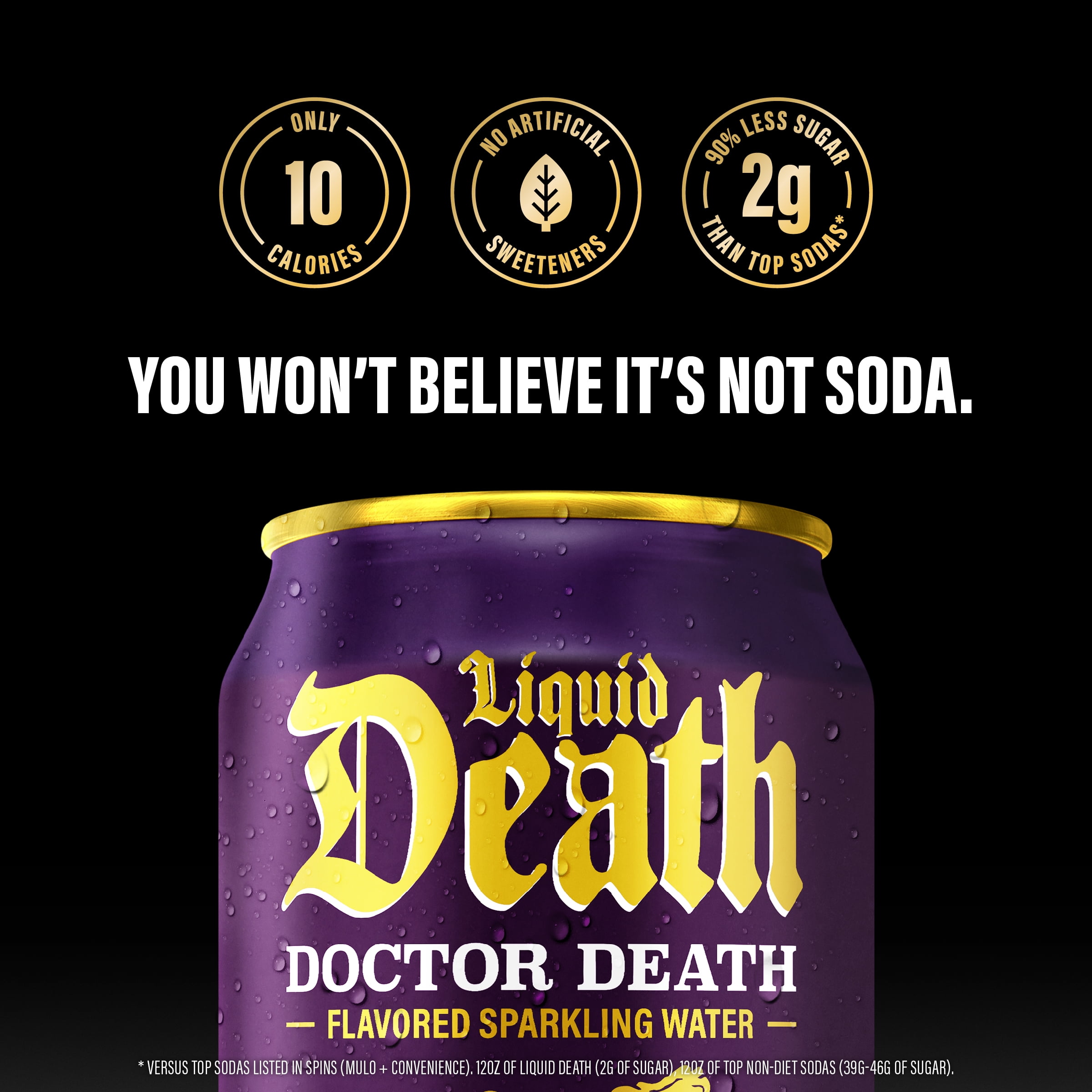 Liquid Death, Doctor Death, Soda-Flavored Sparkling Water, 6-Pack (12 fl oz Cans), Low Sugar, Huge Flavor and No Artificial Sweeteners
