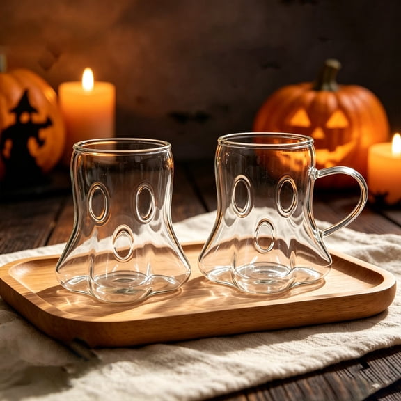 Clearance Under $5 Ghost Face Glass Mug – 14.5oz Halloween Coffee Cup with Floating Design for Tea Juice Drinkware, 1-Pack