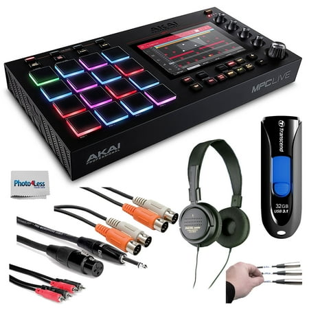 Adam Professional Audio - Akai Professional MPC Live Standalone MPC + Audio-Technica Stereo Headphones + Transcend 32GB JetFlash USB + Cables + Peel-Off Labels + Photo4less Cleaning Cloth – Deluxe Music Bundle!
