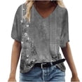 thumbnail image 2 of ICHUANYI Clearance Women Fashion Summer Sexy Fold Printed Regular Women Short Sleeves V Neck Button Top(Gray, L) ICHUANYI WER2023080708099, 2 of 5