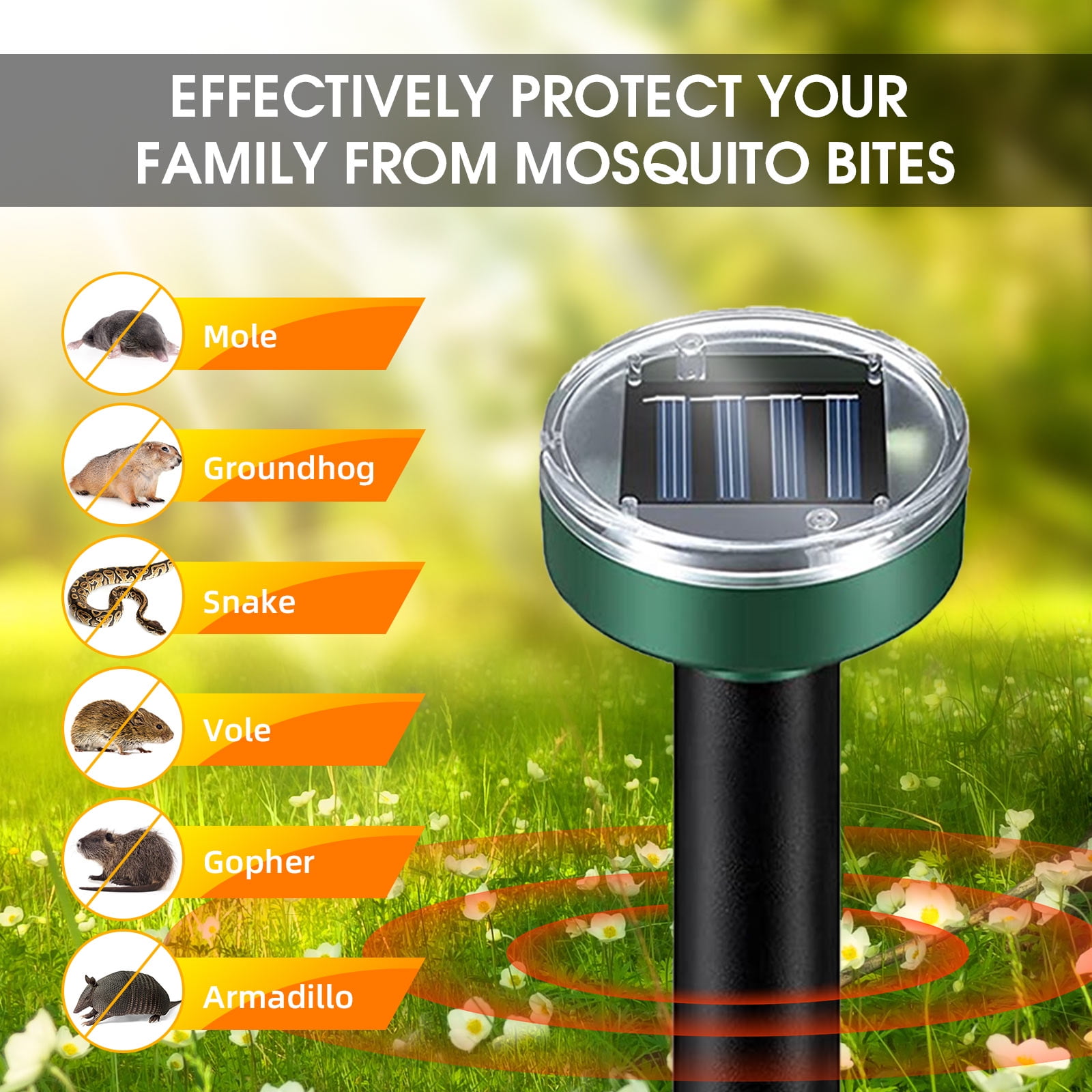 JLLOM 8Pcs Solar Mole Repellent Space Ultrasonic Solar Mole Fright, Mole Control, Vole Fright Mole Repellent, Pest Control with IP65 for The Garden