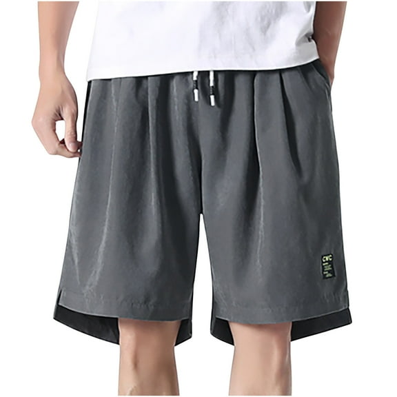 jsaierl Men's Summer Sports Five-point Shorts Breathable Loose Solid Color Pants Elastic Waist Drawstring Casual Shorts