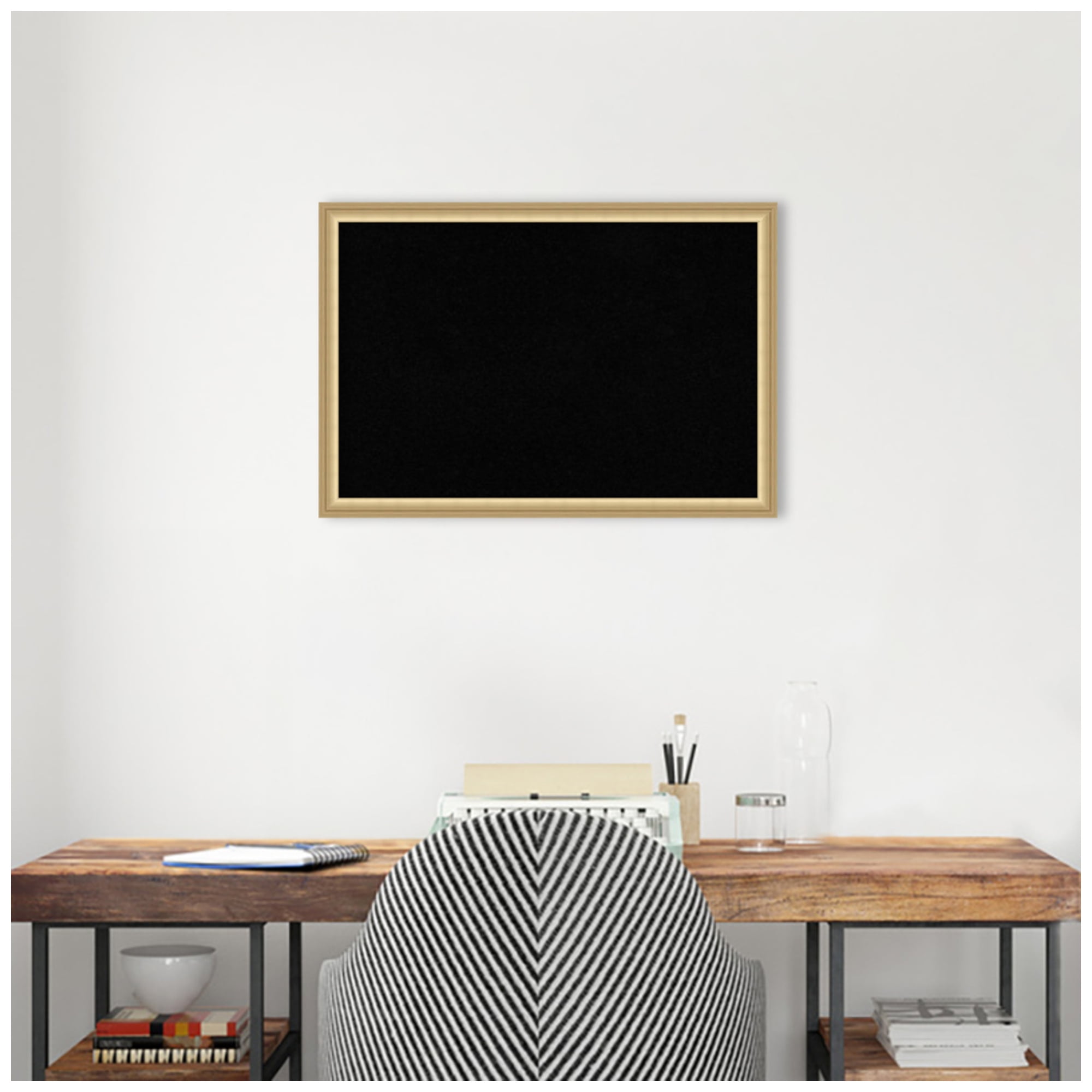 Amanti Art Black Cork Board Framed Florence Gold Bulletin Board 26 in. x 18 in.