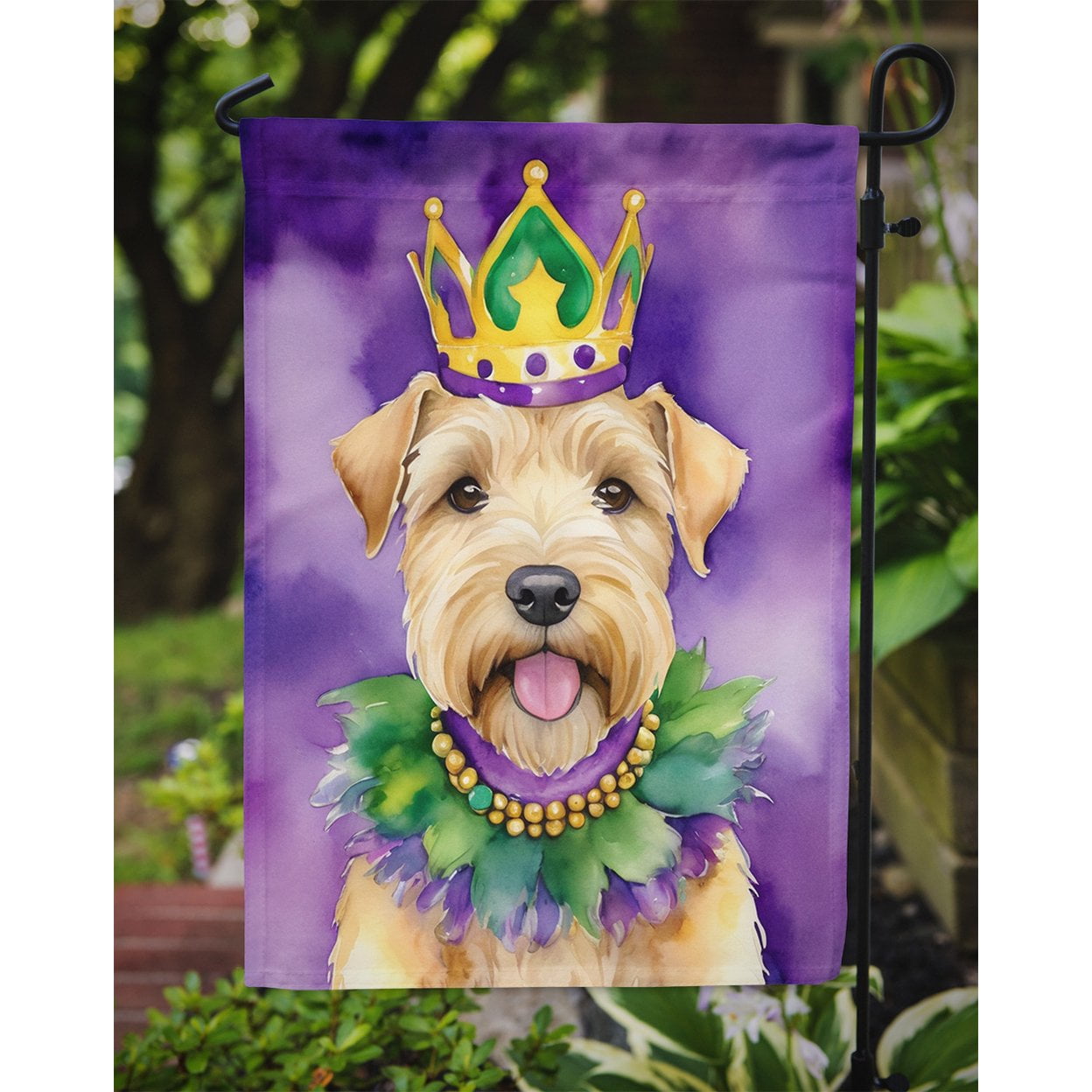 Wheaten Terrier King of Mardi Gras Garden Flag 11.25 in x 15.5 in