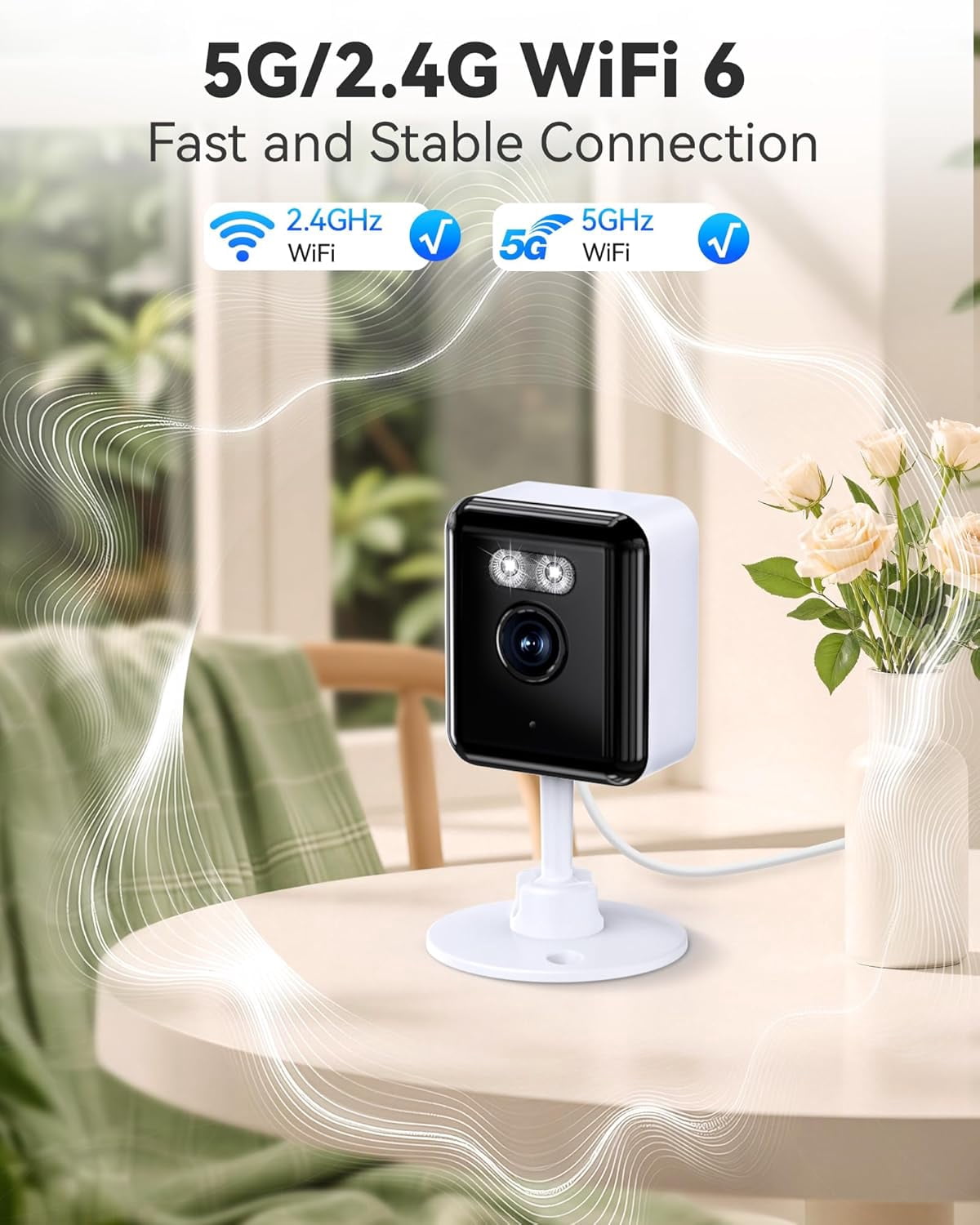 2K Cameras for Home Security, 2.4/5GHz Wi-Fi 6 Indoor Camera for Dog/Pet/Nanny/Baby, AI Text Recognition, Smart Search, Color Night Vision, 2 Way Talk, Human Detection(2 Pack)