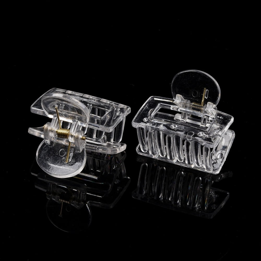 50pcs Plastic Claw Hair Clips No-Slip Grip Jaw Hair Clip with Golden Iron Findings Rectangle Clear 32x40x37.5mmDIY