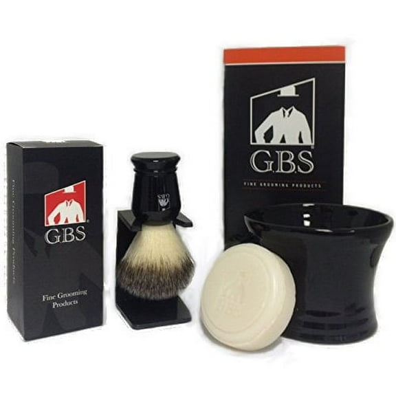 Men's Grooming Set with Shaving Mug with Knob Handle, 100% Synthetic 3rd generation Brush, Brush Stand and 97% All Natural Gbs Ocean Driftwood Shave Soap