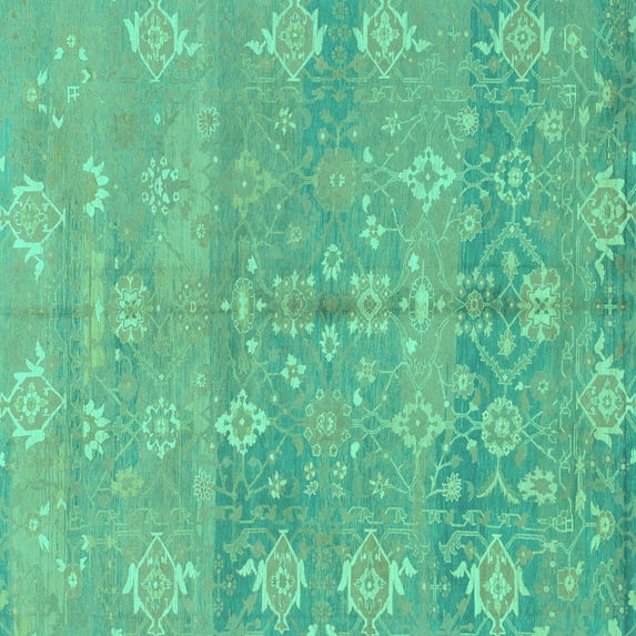 Ahgly Company Machine Washable Indoor Square Oriental Turquoise Blue Traditional Area Rugs, 8' Square