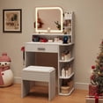 thumbnail image 5 of Vanity Set with Mirror and Lights, Akaber Small Makeup Vanity Desk with Stool, Charging Station, Compact White Vanity with LED Strip, 5 of 10