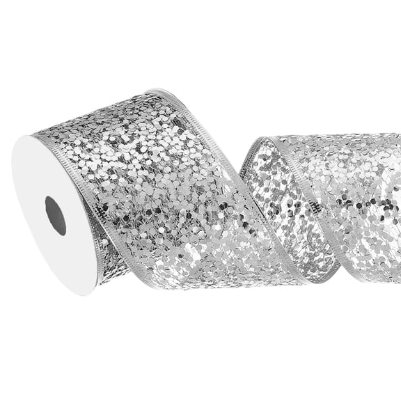 Uxcell Glitter Mesh Wired Ribbon Sparkling Edge Ribbon and Gift Wrapping, Silver Gray